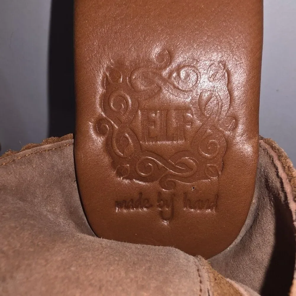 ELF ATHENA Sz 7 NWOT Hand Made Tan Basket Weave Leather Open Toe Wedge Sandals